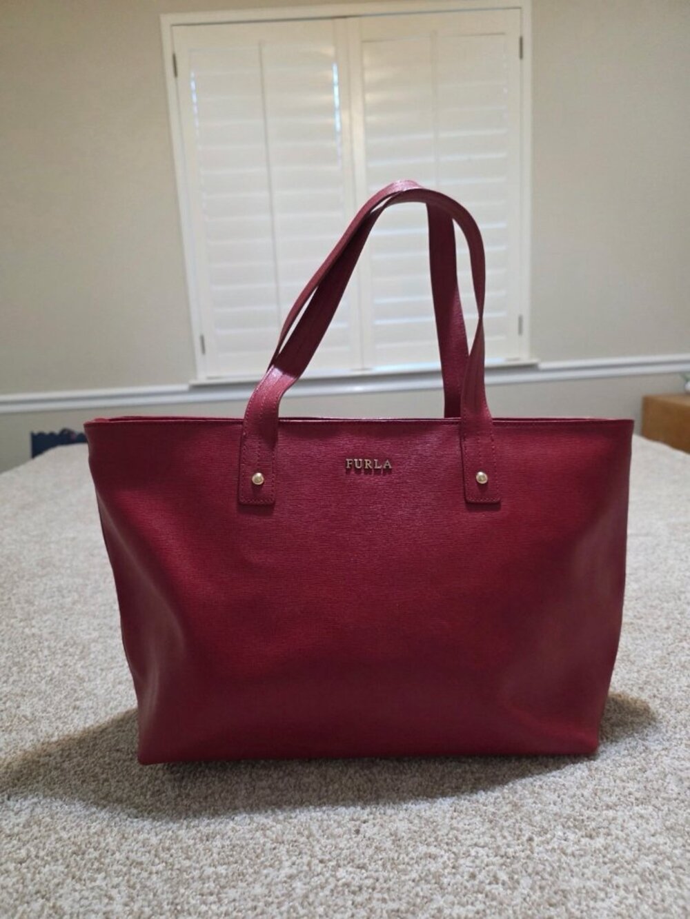 FURLA Red Embossed Genuine Leather Tote Bag Purse